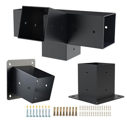 Pergola Kit with Brackets, 15°Slanted Roof Pergola Bracket Kit, Roof Wall Mount Extension Bracket Kit 4-Way Brackets for Pergolas,Log Cabin Outdoor Pergola 4"x 4" (Actual 3.5" X 3.5") Lumber - color: 1PC 15° 4-Way+1PC 15° Post+1PC Post