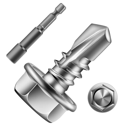 #8 x 1/2" Self Drilling Screws (265Pcs) Hex Washer Head 410 Stainless Steel Self Tapping Screws for Metal Sheet Metal Screws with Hex Socket Included - color: Silver, size: #8 x 1/2"
