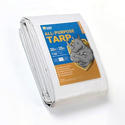 GUARD SHIELD White Tarp 20x25 Feet Medium Duty All Purpose Poly Tarps Cover 7mil - color: White, size: 20x25