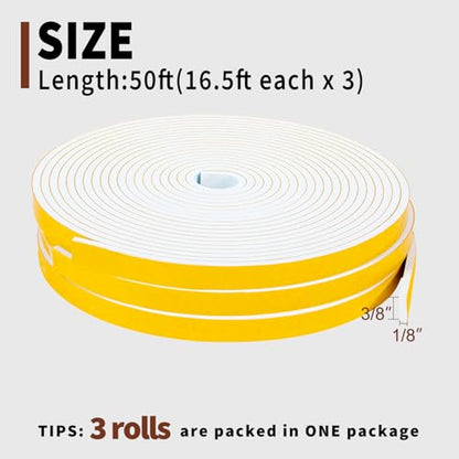 Yotache Weather Stripping Door Seal Strip White 3/8" x1/8", 50Ft Total - size: 3/8"x1/8"x 50FT
