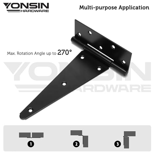 10" T-Strap Shed Door Hinges 2Pcs, Heavy Duty Black Tee Hings for Wooden Fence Gate, Outdoor T Hinges Barn Door Gate Hinges Hardware, Wrought Hinges Hardware, Thickness 2mm - size: 10 Inch