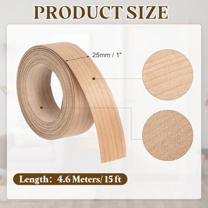 uxcell 1 Inch x 15ft Wood Veneer Edge Banding, Pre-Glued Flexible Cherry Wood Edging Strips, Iron on with Hot Melt Adhesive Wood Tape for Cabinet Repair and Furniture Restoration - size: 1 Inch x 15ft