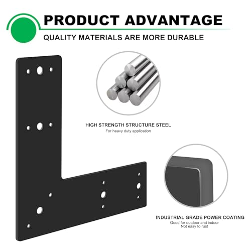 4pcs 10x10 L Post Timber Bracket for Wood 4x4 Black Mending Plate - size: L-10x10