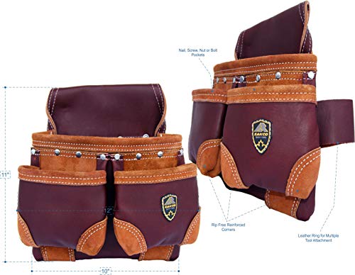 PRO-20. Premium Grain Leather Tool Belt, Construction Tool Rig, Leather Tool Pouches, Carpenters Belt, Tool Rig, Roofer’s, Drywaller’s Tool Belt, Framer’s Belt (Maroon)