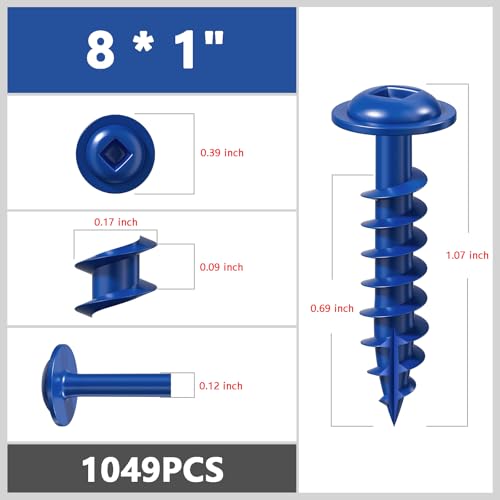 Wensilon Pocket Hole Screws, #8 x 1, Square Drive, Blue, 5lbs 1049pcs - color: Blue, size: 8*1"