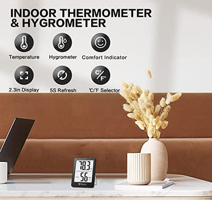 DOQAUS 2 Pack Digital Hygrometer Indoor Thermometer Humidity Meter - color: Black, size: 2 Pack
