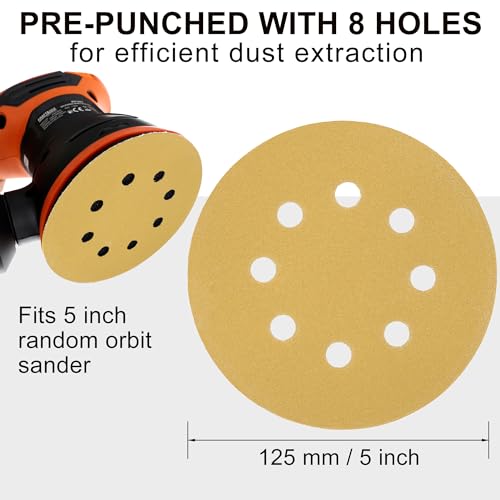 LotFancy 100 PCS 220 Grit Sandpaper, 5 Inch 8 Hole Sanding Disc Aluminum Oxide, Orbital Sander Sandpaper for Stripping Paint, Sand Paper for Wood, Plastic, Rust Removal, Random Orbital Sander Pads - style: 100PCS 220 Grit