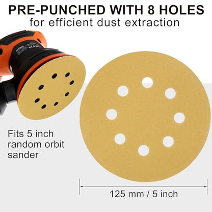 LotFancy 100 PCS 220 Grit Sandpaper, 5 Inch 8 Hole Sanding Disc Aluminum Oxide, Orbital Sander Sandpaper for Stripping Paint, Sand Paper for Wood, Plastic, Rust Removal, Random Orbital Sander Pads - style: 100PCS 220 Grit