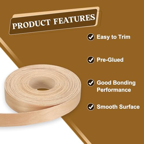 uxcell 1 Inch x 49ft Wood Veneer Edge Banding, Pre-Glued Flexible Beech Edging Strips, Iron on with Hot Melt Adhesive Wood Tape for Cabinet Repair and Furniture Restoration - size: 1 Inch x 49ft