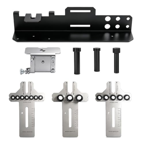 08359 Stainless Steel Dowel Jig Kit, Precision Woodworking Doweling Jig with 90 Degree Angle Bracket, 1/4" 3/8" 1/2" Dowel Hole Drilling Guide Locator for Furniture Cabinet Joinery DIY Wood Projects