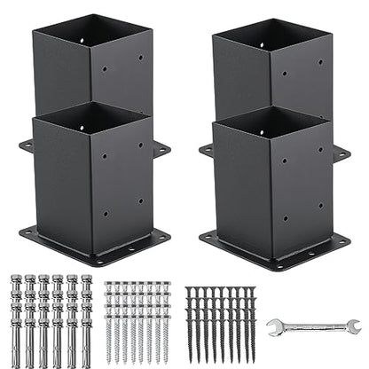 4x4 Post Base 4 Pcs, (Inner Size 3.6x3.6) Post Anchors, 13GA Thick Solid Steel & Black Powder Coated,Deck Post Brackets Support Deck Base Plate Pergola Brackets Fence Kit Mailbox Mount - size: 4"x 4", style: 4 Pcs