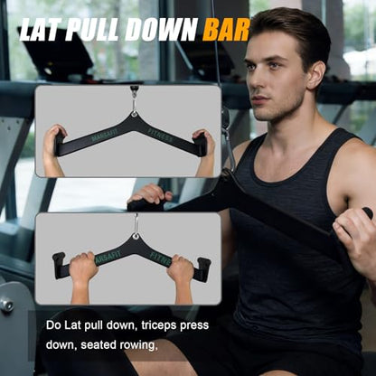 MARSAFIT Home Gym Fitness Rowing T-bar V-bar Pulley Cable Machine Attachment, Bicep Curl Tricep LAT pulldown Bar Back Strength Training Handle Grips LAT Pull Down Bar for Seat Row Workout - style: BTBAR 1904