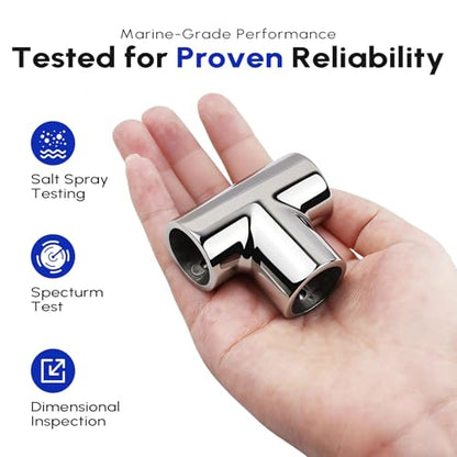 2 Pack Rail Fitting for 7/8" 1" 1-1/4" Railing, Satinless Steel 316, Marine Grade Straight Elbow 2- Way 3-Way 90 Degree Tee Connector, Boat Handrail Hardware - size: 1 inch (25mm), style: 3-Way T Style