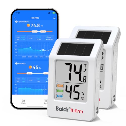 BaldrTherm Room Thermometer Indoor, Humidity Meter, 2026 Upgrade Bluetooth Thermometer with Privacy-Friendly Guest Mode | 250ft Coverage | Real-Time Alerts for Home, Office, Greenhouse