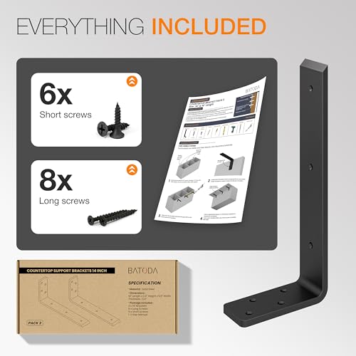 BATODA 14” Countertop Support Steel Brackets (2 PCS), Heavy Duty L Bracket - size: 14 Inch