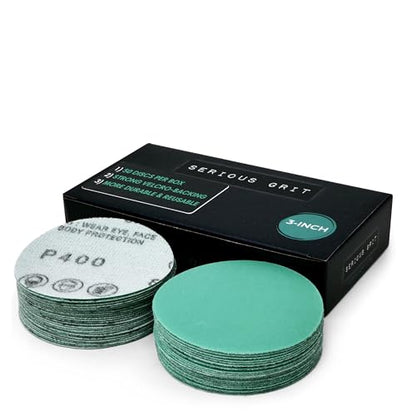 Serious Grit - 3-Inch P400 Grit Hook & Loop Sanding Discs - 50 Pack - style: 400 Grit