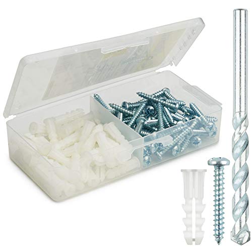 Qualihome Drywall Anchors and Screws Kit with Drill Bit – 50 Anchors & 50 Screws for Drywall, Plastic Wall Anchors for Picture Frames, Shelves, Mirrors, Ribbed Design (14-16 x 1-1/4") - size: 14–16 x 1” | 50 Pack + Bit