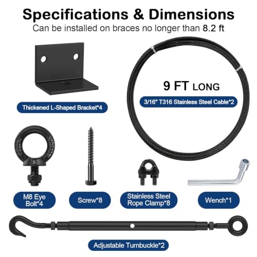 TooTaci 2 Pack Anti Sag Gate Kit, 9.8 ft 3/16" T316 Stainless Steel Cable - size: 2 Pack
