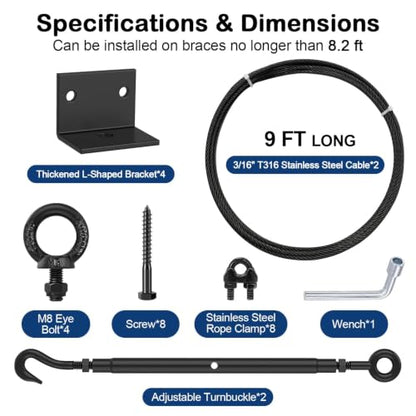 TooTaci 2 Pack Anti Sag Gate Kit, 9.8 ft 3/16" T316 Stainless Steel Cable - size: 2 Pack