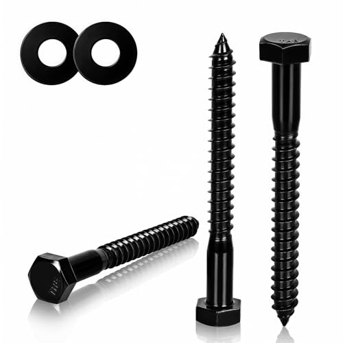 1/2" x 3" Hex Head Lag Screws (5 Pcs) with Washers – Heavy Duty Black Oxide 304 Stainless Steel Bolts 18-8, Wood, Roofing & Construction (Partial Thread) - size: 1/2"x3"