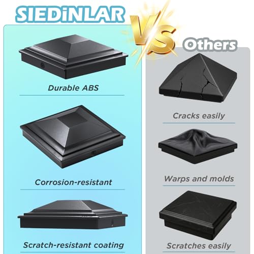 SIEDiNLAR 4x4 Post Caps Black 6 Pack, Fence Post Covers Outdoor Waterproof - color: Black, size: 4x4in, 6 Pack