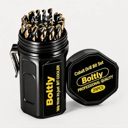 29Pcs Cobalt Drill Bit Set, 135 Degree Tip High Speed Steel with Black and Gold Finish, Stainless Steel, Plastic and Wood with Indexed Round Case 1/16"-1/2" - color: 4341-29Pcs