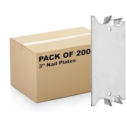 (200 Pack) Airmont Products 3'' Safety Nail Plate for Wood Studs 16-Gauge Steel, 1.5 x 3 Inch, Protect Plumbing and Wiring, Sharp Pointed Prongs, Anti-Nail Protection Plate Shield, Made in USA - color: 3"