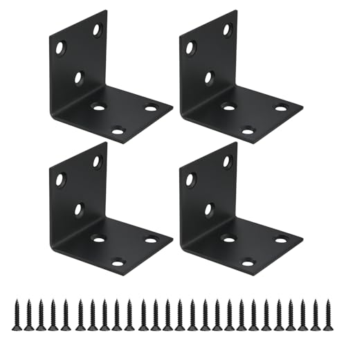 Alise 4Pcs Black Stainless Steel L Brackets Heavy Duty for Wood Furniture - color: Matte Black, size: 45x45MM