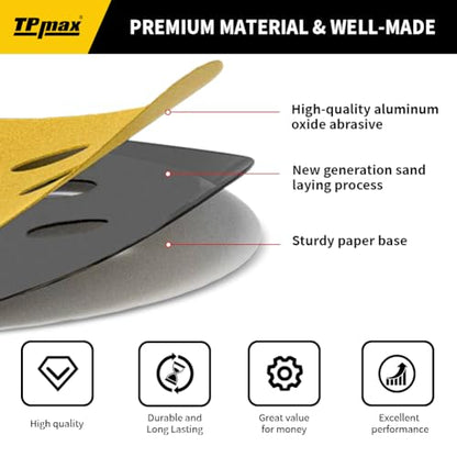 100PCS 5 Inch 80 Grit 125mm 8 Hole Sanding Discs Sandpaper - Premium Gold Round Hook and Loop for Random Orbital Sander - Ideal for Wood, Metal, Automotive - style: 80 Grit - 100 Pack