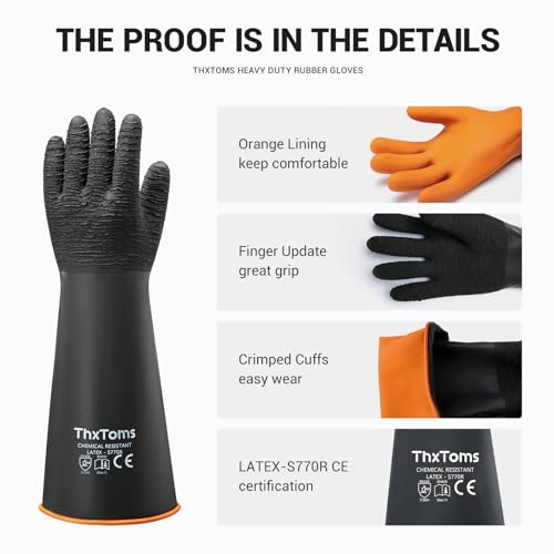 ThxToms Heavy Duty Rubber Gloves, 18" Upgraded with Non-Slip Design - color: 18"