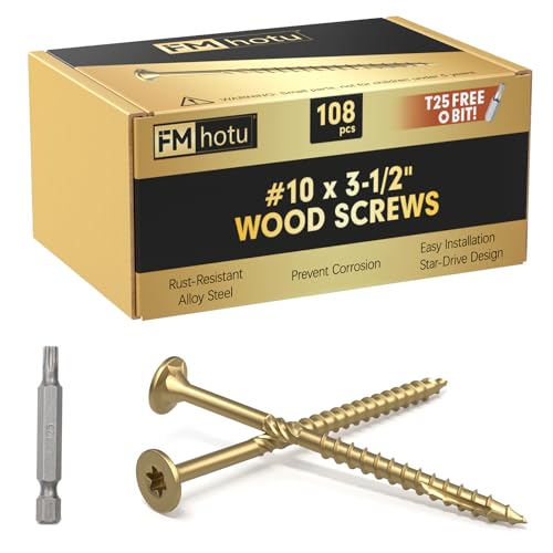 #10 x 3-1/2” Deck Screws, 108Pcs Star Drive Wood Screws - color: Gold, size: 3-1/2 Inch