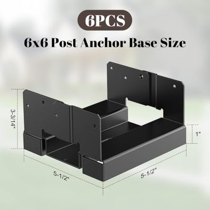 6 Pack 6x6 Post Base for Concrete, Post Anchor Base, Black - size: 6 Pack Black