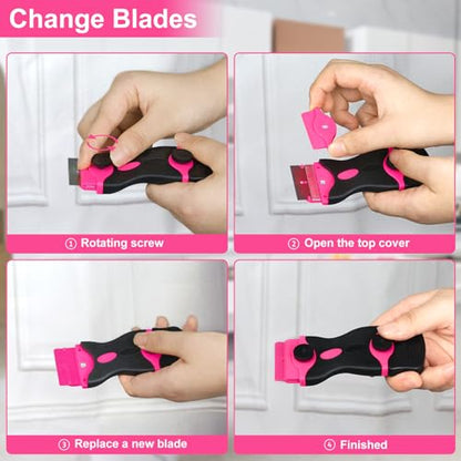 THINKWORK 2Pack Razor Blade Scraper with 20Pcs Blades - color: Pink-2pack+20pcs