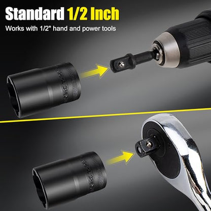 Topec 14PCS Lug Nut Removal Tool, 1/2" Drive Lug Nut Extractor Set, 10-25mm Stripped Lug Nut Remover Socket, Wheel Lock Removal Kit for Damaged, Rusted, Rounded Bolts, Tire Lug Nuts - size: 14 PCS