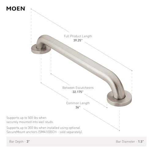 Moen R8936W Bathroom Safety 36-Inch Grab Bar with Concealed Screws, Glacier White - color: Glacier, size: 36 Inch