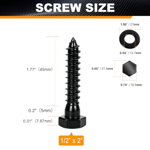 Hex Head Lag Bolts for Wood, 1/2" x 2", Lag Screws 6 PCS - size: 1/2" x 2"