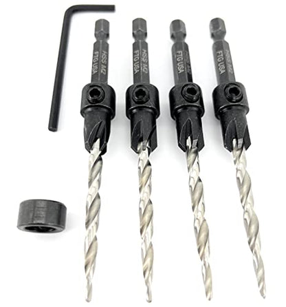 FTG USA #10(3/16") Wood Countersink Drill Bit 4-Pc Set with 3/8" Depth Stop - size: #10, style: 4 Pc with Depth Stop