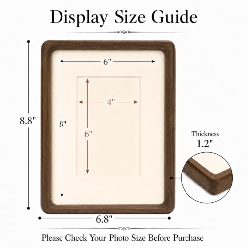 Solid Walnut Picture Frame with Plexiglass, Solid Wood Tabletop Photo Frame with Decorative Joinery Corners, Horizontal or Vertical Display (walnut wood, 6x8 Photo matted to 4x6) - size: 6x8 Matted to 4x6