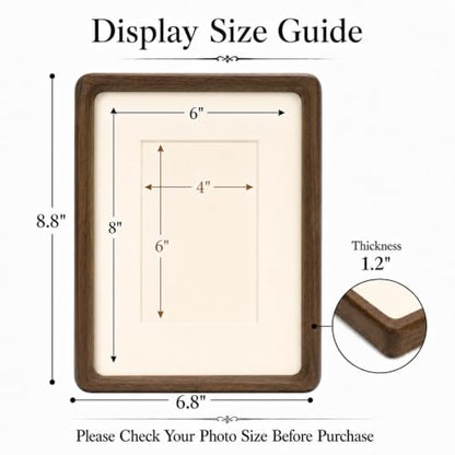 Solid Walnut Picture Frame with Plexiglass, Solid Wood Tabletop Photo Frame with Decorative Joinery Corners, Horizontal or Vertical Display (walnut wood, 6x8 Photo matted to 4x6) - size: 6x8 Matted to 4x6