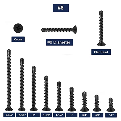 #8 x 1 Sheet Metal Screws 100Pcs 410 Stainless Steel Flat Head Fast Self Tapping Screws Black Oxide by SG TZH - size: #8 x 1"