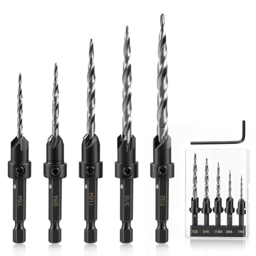Countersink Drill Bit Set, 5PCS HSS Tapered Drill Bits for Woodworking
