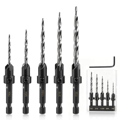 Countersink Drill Bit Set, 5PCS HSS Tapered Drill Bits for Woodworking