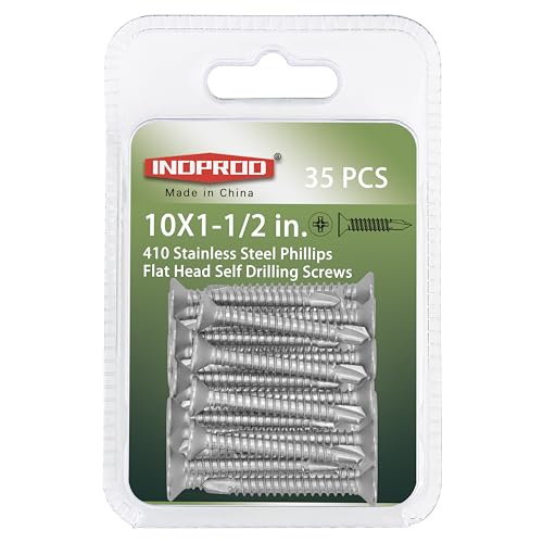 #10 X 1-1/2" Self Drilling Screw, Stainless Steel 410, Flat Head Phillips Wood Screw Self Tapping Screw, Sheet Metal Tek Screws, #10 X 1-1/2-Inch, 35Pcs - size: #10 x 1-1/2"
