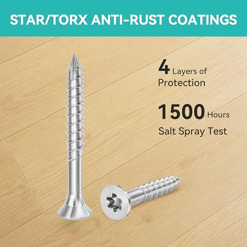 Wood Screws #6 × 1 inch Torx Star Drive Deck Screws Flat Head M3.5 × 25 Countersunk T10 Self Tapping Thread Cut 200pcs Carbon Steel Galvanized Very Small Size Screw (200PCS/Small Box) - color: Silver, size: #6×1