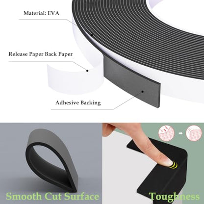 Weather Stripping Door Seal Black,Self Adhesive Foam Tape High Density Foam Sealing Strip,Air Conditioner Window Seal,Soundproof Tape Roll(1/2" W X 1/17" T X 33' L) - size: 1/2Inx1/17Inx33Ft