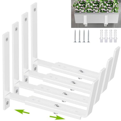 Y&M Adjustable Window Box Brackets 4 Pack, Wall Mount Planter Box Brackets - size: Set of 4- White