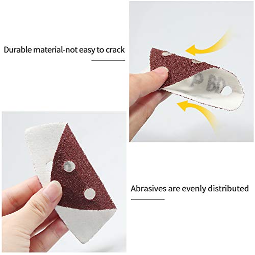 SPEEDWOX 50Pcs 60 Grit Triangle Sanding Pads, 90mm 6 Holes for Multi Tool - style: 60 Grit