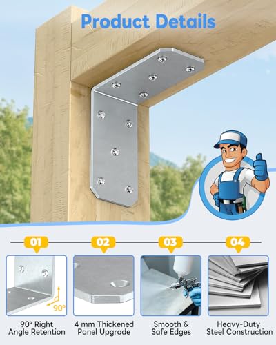 5 Inch Heavy Duty L Brackets, 90 Degree Bracket, Galvanized-8 Pcs - color: Galvanized-8 Pcs