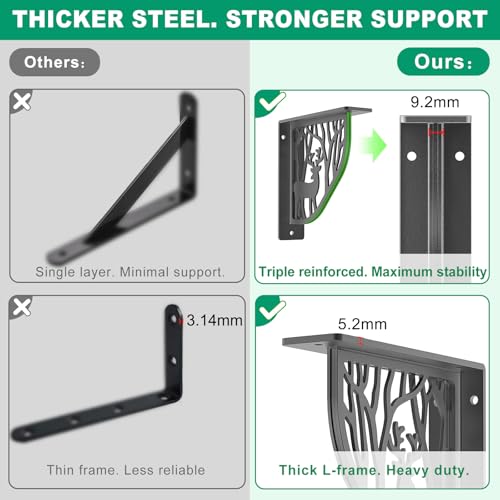 SELEWARE Heavy Duty Shelf Brackets 8" Decorative L Brackets, Sika Deer 2Pcs - style: Sika Deer-2 pack