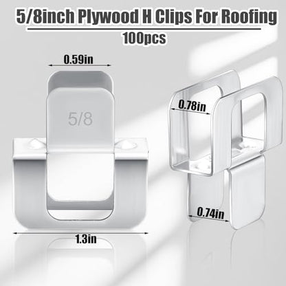 Hicarer 100 Pcs Plywood H Clip for Roofing Panel Plywood, Silver, 5/8 Inch - color: Silver, size: 5/8 Inch